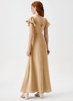 Azazie Omari Junior Gold A-Line Pleated Stretch Satin Dress image2