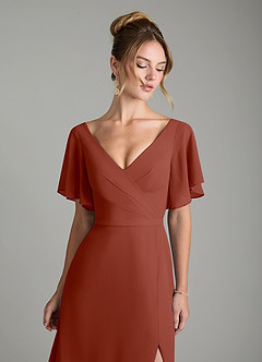 Azazie Ambrosia Bridesmaid Dresses Auburn A-Line Pleated Chiffon Dress image3