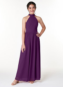Azazie Iman Junior Grape A-Line Pleated Chiffon Dress image4
