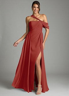 Azazie Kassandra Bridesmaid Dresses Terracotta A-Line Off the Shoulder Chiffon Dress image1