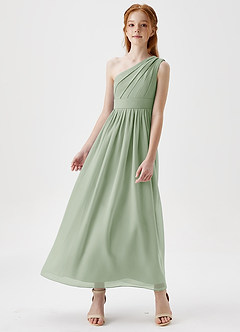 Azazie Anissa Junior Dusty Sage A-Line Pleated Chiffon Dress image4
