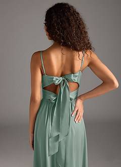 Azazie Zeya Brautjungfernkleider Eine Linie Plissee Stretch-Satin Kleid Silberner Salbei image4