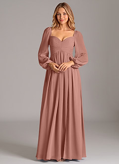 Azazie Alia Brautjungfernkleider A-Linie Langarm Chiffon Kleid Zedernrose image6