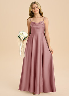 Azazie Bear Junior Vestido de Rosa Polvorienta de Satén Elástico de Corte en A con Escote de Corazón image7