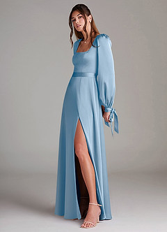 Azazie Leonia Suknie dla druhen Linia A Długi rękaw Satyna elastyczna Do ziemi Sukienka image5