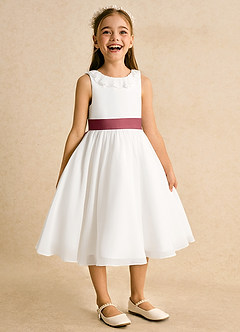 Azazie Dani Abiti da Ragazza di Fiori Abito A-Line in Chiffon Fiocco Avorio Merlot image6