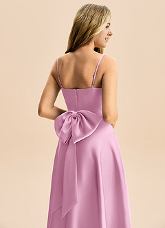 Azazie Rumi Junior Candy Pink A-Line Pleated Stretch Satin Dress image6