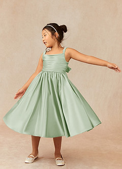 Azazie Cutie Pie Flower Girl Dresses A-Line Pleated Matte Satin Tea-Length Dress image3