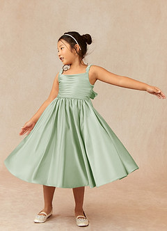 Azazie Cutie Pie Flower Girl Dresses Dusty Sage A-Line Pleated Matte Satin Dress image3