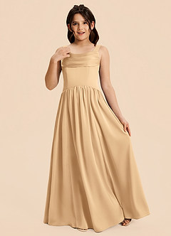Azazie Drew Junior Gold A-Line Pleated Stretch Satin Dress image5