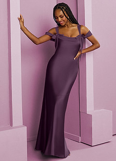 Barbie ♥ Azazie Bridesmaid Dresses Plum Sheath Pleated Stretch Satin Dress image5