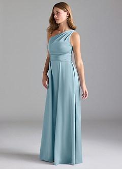 Azazie Dallas Robes de demoiselle d'honneur Robe Trapèze en Satin extensible Ue épaule Bleu Maussade image5