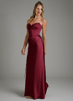 Azazie Natasha Bridesmaid Dresses Burgundy Mermaid Corset Stretch Satin Dress image6