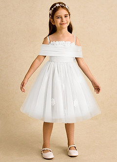 Azazie May Flower Girl Dresses Ivory Ball-Gown Pleated Tulle Dress image7