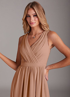 Azazie Kingsley Bridesmaid Dresses Champagne Rose A-Line Lace Chiffon Dress image6