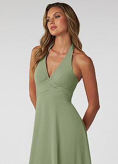Azazie Tessie Brautjungfernkleider A-Linie V-Hals Gefaltet Chiffon Kleid Pistazie image5