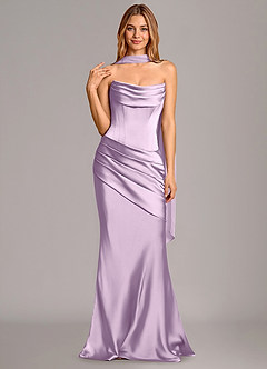 Azazie Pelagia Bridesmaid Dresses Frosted Lilac Mermaid Corset Stretch Satin Convertible Dress image3