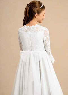 Azazie Lamb Girl Jurken voor bloemenmeisjes Baljurk Jurk van Kant Ivoor image6