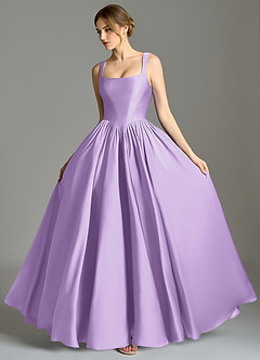 Azazie Verina Bridesmaid Dresses Lilac A-Line Pleated Stretch Satin Dress image4