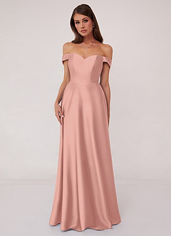 Barbie ♥ Azazie Bridesmaid Dresses Rosette A-Line Off the Shoulder Stretch Satin Convertible Dress image1