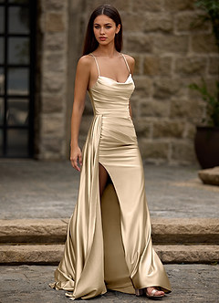 Drape Champagne Satijnen galajurk image5