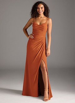 Azazie Deandra Bridesmaid Dresses Cinnamon Mermaid Pleated Chiffon Dress image1