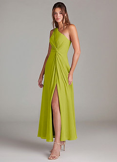 Azazie Brooke Bridesmaid Dresses Lemongrass A-Line One Shoulder Chiffon Dress image3