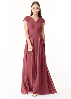 Azazie Organa Abiti da Damigella Abito A-Line in Chiffon Plissettato Merlot image1