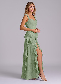 Azazie Sloane Vestidos de damas de honor Vestido de Salvia Polvorienta de Devorado Floral de Corte en A con Escote de Corazón image5