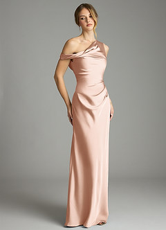 Azazie Emerson Bridesmaid Dresses Rose Gold Mermaid Off the Shoulder Stretch Satin Dress image5