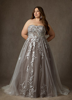 Azazie Keri Robes de mariée Robe Princesse en Dentelle Sans bretelles Blanc Diamant Moka image13