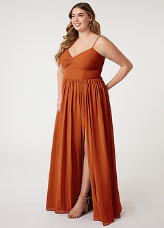 Azazie Zeya Bridesmaid Dresses Cinnamon A-Line V-Neck Pleated Chiffon Dress image8