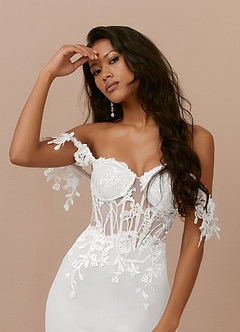Azazie Evergarden Probar vestidos en casa Vestido de Diamante Blanco de Tul de Corte en A con Lentejuela image5