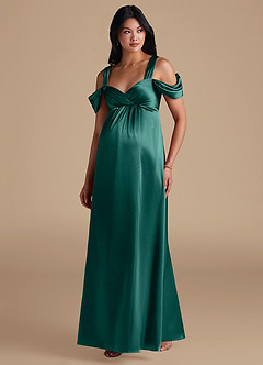 Azazie Rhea Maternity Bridesmaid Dresses A-Line Pleated Metallic Satin Floor-Length Dress image5