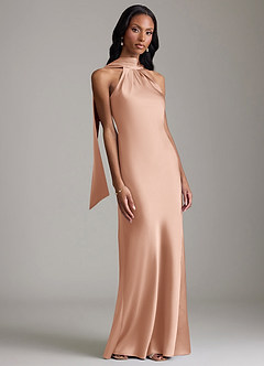 Azazie Cassiana Jurken voor bruidsmeisjes Jurk van Stretch Satijn met Zeemeermin Geplooid Rosé Goud image6