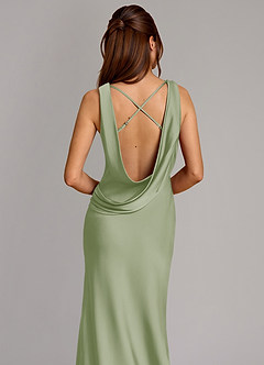 Azazie Cheryl Bridesmaid Dresses Dusty Sage Mermaid Stretch Satin Dress image2