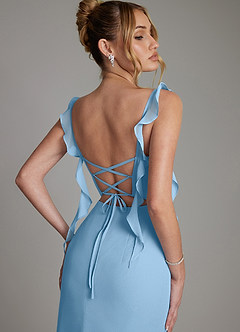 Azazie Jessamine Bridesmaid Dresses Steel Blue Mermaid Corset Chiffon Dress image2
