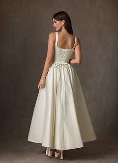 Azazie Verina Wedding Dresses Cream A-Line with Pockets Satin Dress image3