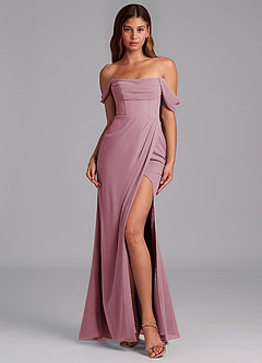Azazie Johana Bridesmaid Dresses Vintage Mauve Mermaid Off the Shoulder Chiffon Convertible Dress image3