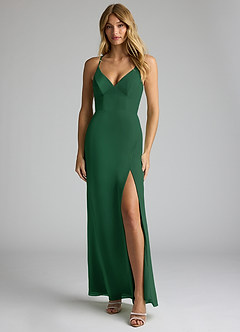 Azazie Becca Bridesmaid Dresses Dark Green Sheath V-Neck Chiffon Dress image1