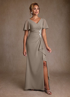 Azazie Suffolk Mother of the Bride Dresses Taupe A-Line Pleated Chiffon Dress image1