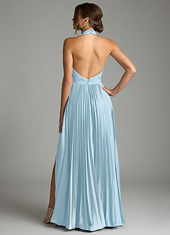 Azazie Zienna Final Sale Sky Blue A-Line Pleated Stretch Satin Dress image2