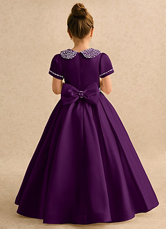 Azazie Gabriella Flower Girl Dresses Grape Ball-Gown with Sleeves Matte Satin Dress image2