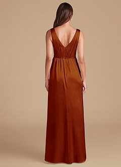 Azazie Tanicia Bridesmaid Dresses Auburn A-Line Pleated Metallic Satin Dress image6