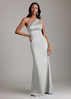 Azazie Voni Abiti da Damigella Abito Sirena in Raso Elasticizzato Monospalla Argento image5