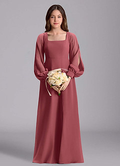 Azazie Bondi Junior Vestido de Merlot de Gasa de Corte en A con Blusón image3