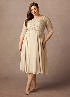 Azazie Marge Mother of the Bride Dresses Champagne A-Line Scoop Lace Chiffon Dress image1
