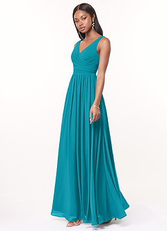 Azazie Keyla Bridesmaid Dresses Jade A-Line V-Neck Pleated Chiffon Dress image3