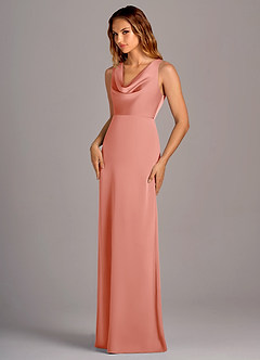 Azazie Wrenlee Bridesmaid Dresses Coral A-Line Stretch Satin Dress image5