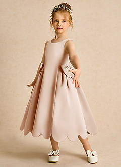 Azazie Macaroon vestidos de niña de las flores Vestido de Rosa Inglesa de Satin Mate de Princesa con Lazo image5